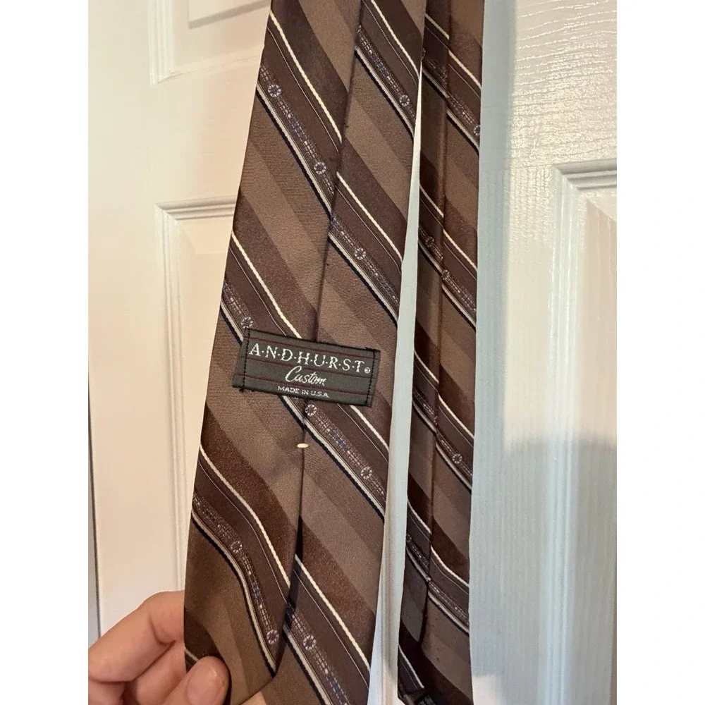 Andurst Custom Men's Neck Tie, Brown Stripes, Rust, Dacron Polyester Made in USA